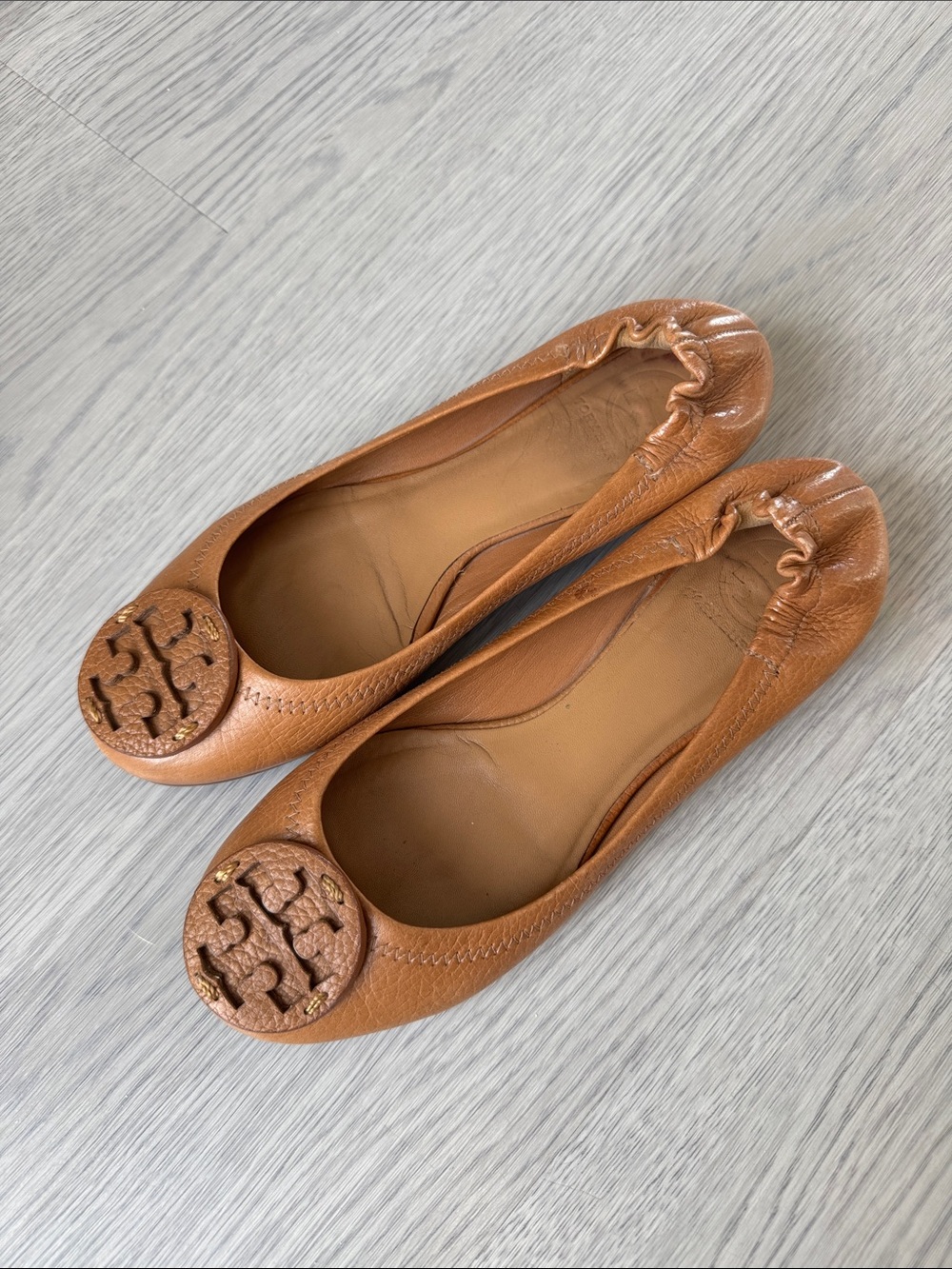 Tory Burch Tan Leather Logo Ballet Flats